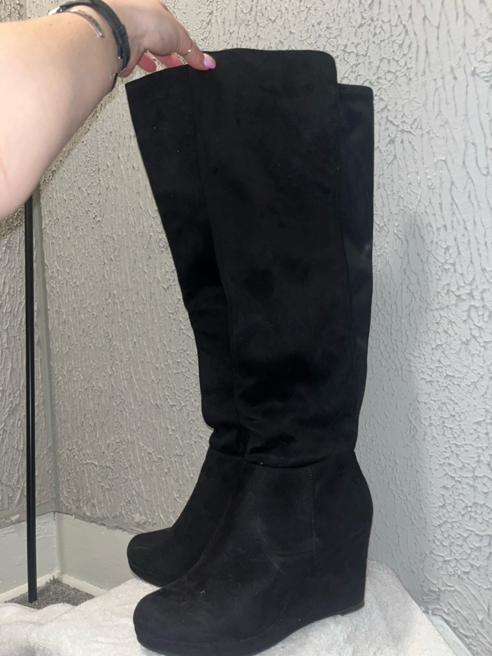 Qupid Black Over-the-Knee Wedge Boots